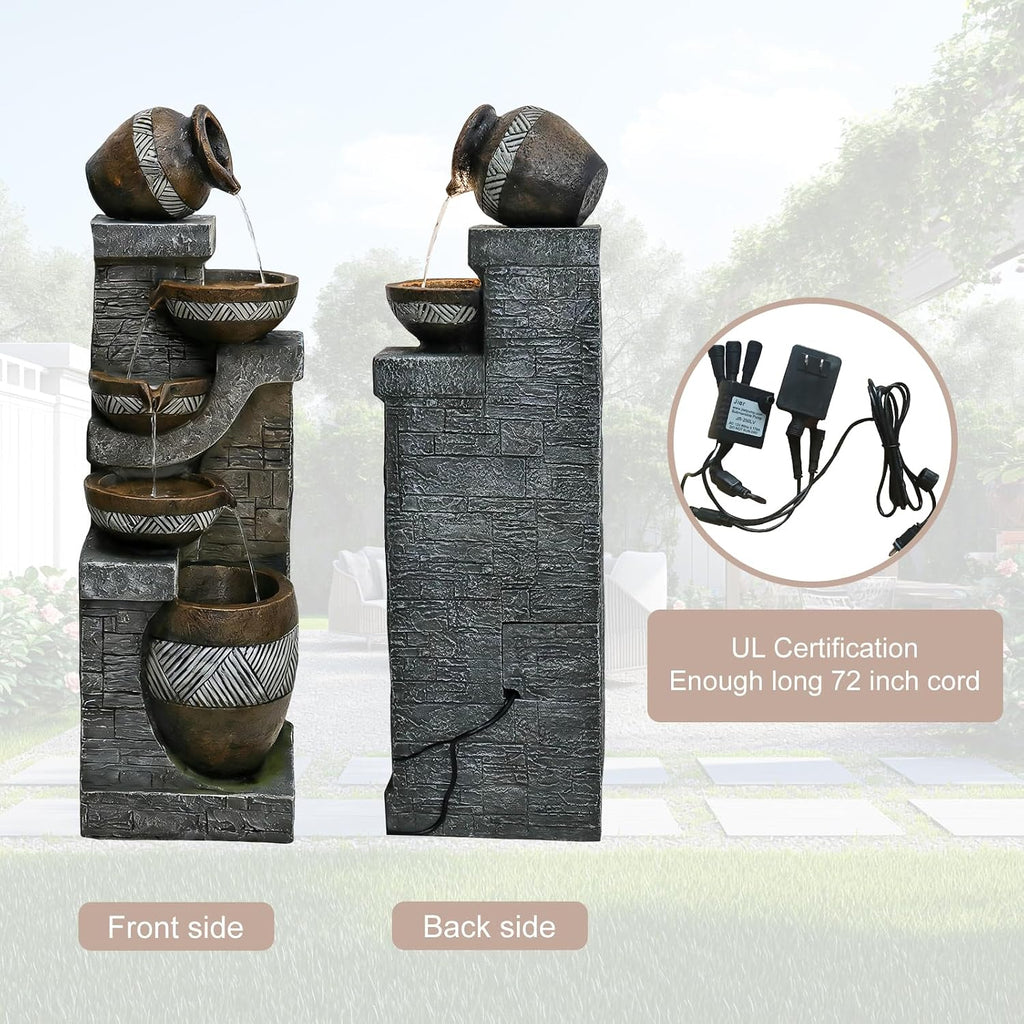 Naturefalls 42.5' Tall Outdoor Water Fountain and Waterfalls - Large Garden Fountain with LED Lights, 5-Tier Cascading, Indoor and Outdoor Fountains for Garden, Patio, Deck, Porch, Backyard and Home