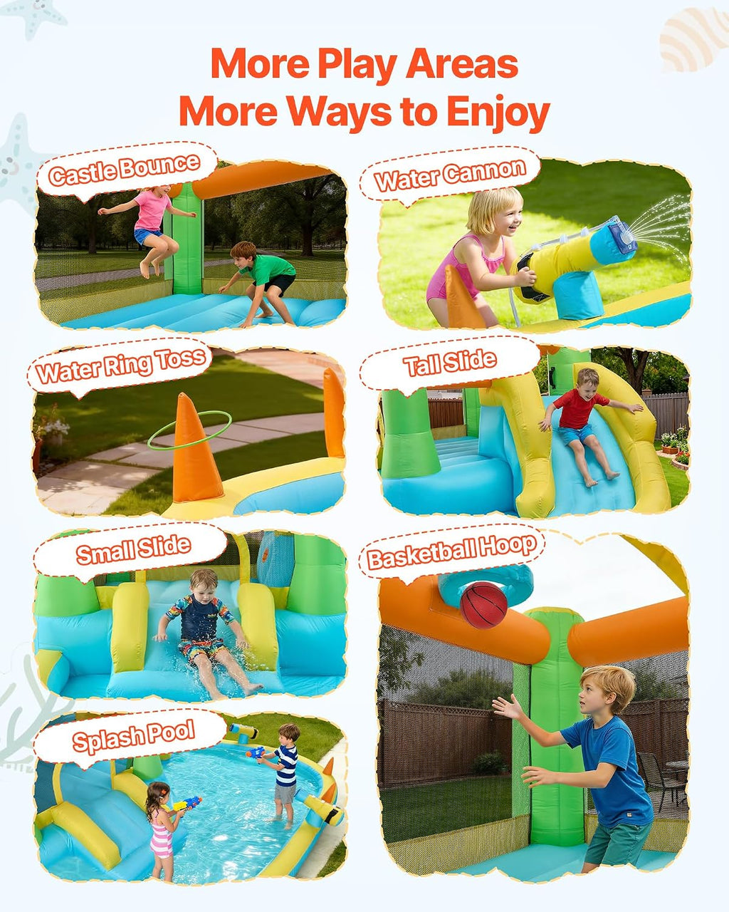 VEVOR Bounce House for Kids, Inflatable Bounce House with Air Blower, Water Slide, Bouncer Castle with Castle Bounces, Basketball Hoop, Splash Pool & Water Ring Toss, for 3 to 4 Kids Ages 3 to 8