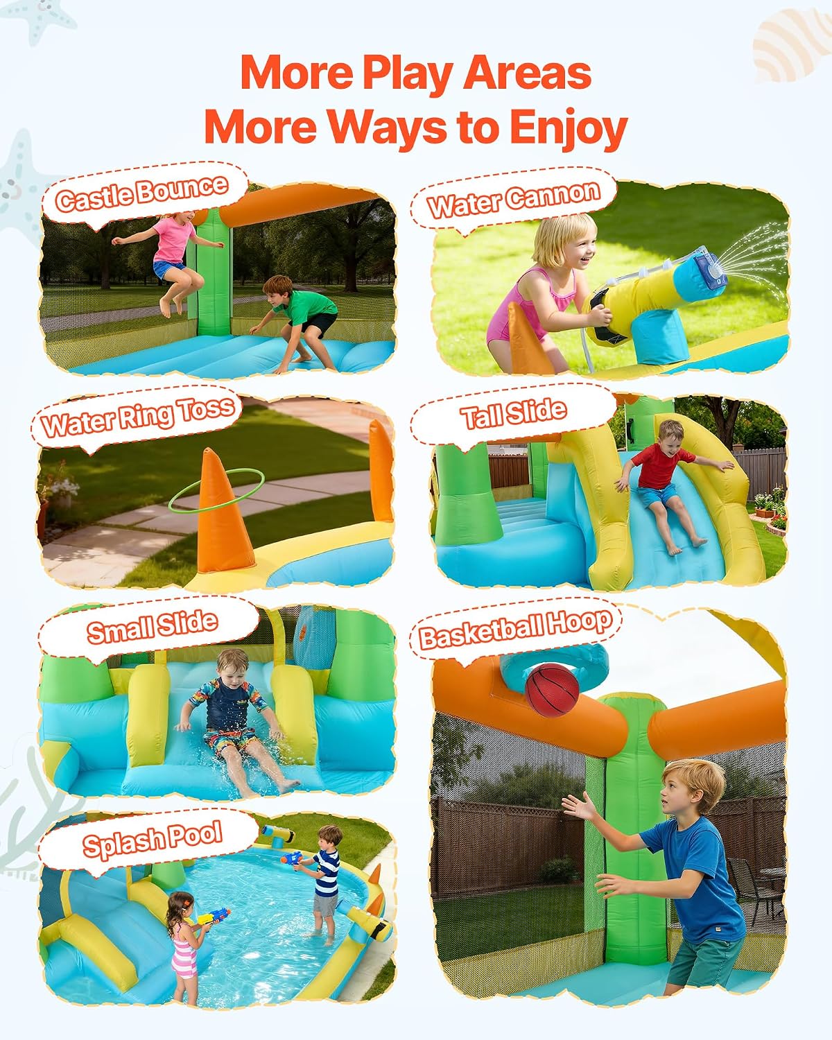 VEVOR Bounce House for Kids, Inflatable Bounce House with Air Blower, Water Slide, Bouncer Castle with Castle Bounces, Basketball Hoop, Splash Pool & Water Ring Toss, for 3 to 4 Kids Ages 3 to 8