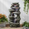 SunJet 60' High Multi-Tiers Cascading Rock Outdoor Water Fountain with LED Lights - Large Outdoor Fountains and Waterfalls for Garden or Patio, Yard, and Deck Decor, Featuring Natural Stone Look