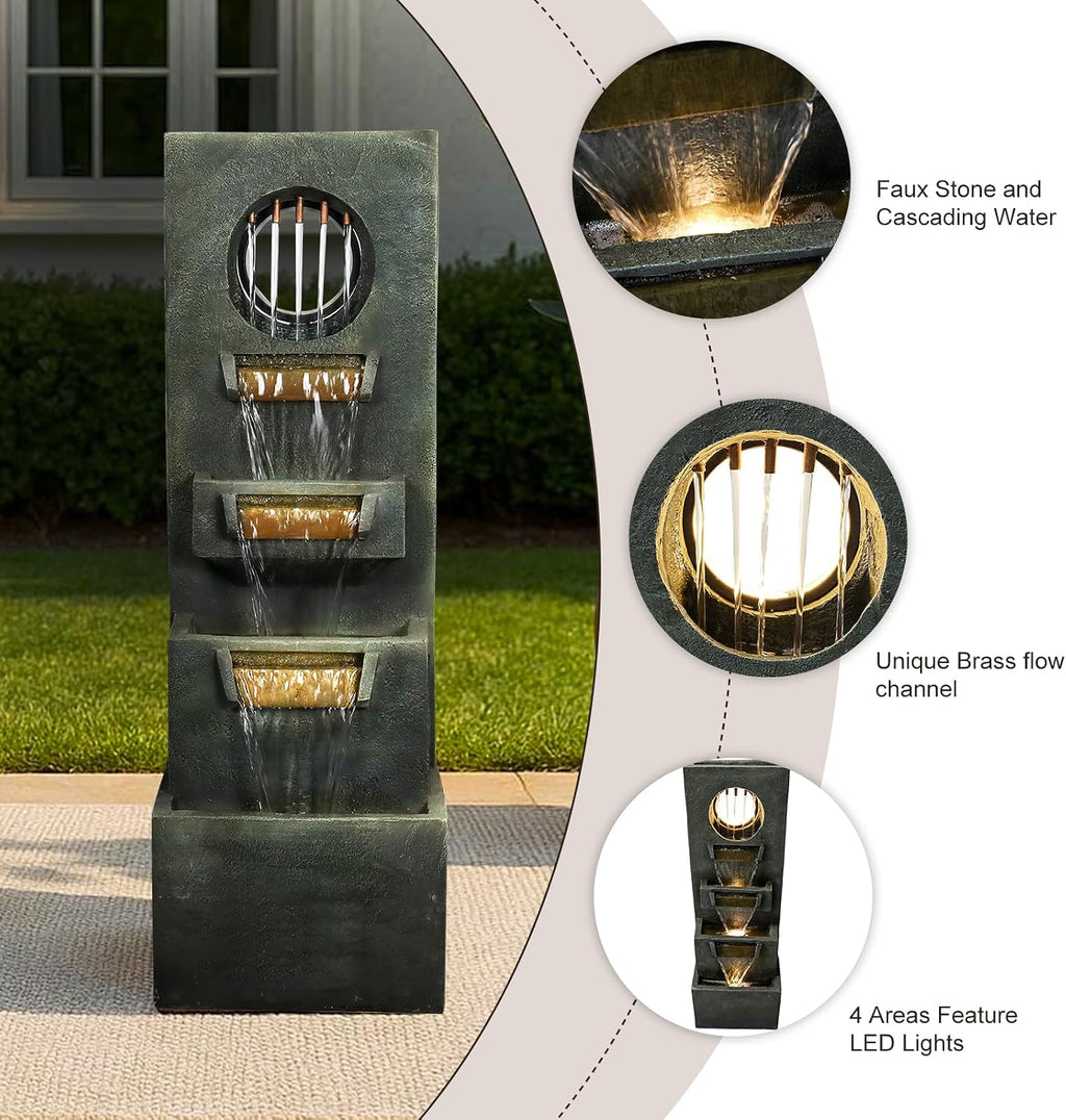 Naturefalls 39.3' H Modern Outdoor Fountain - 4-Tiered Outdoor Garden Fountains with Contemporary Design&LED Light for Garden, Patio, Deck, Porch, Backyard and Home Art Decor