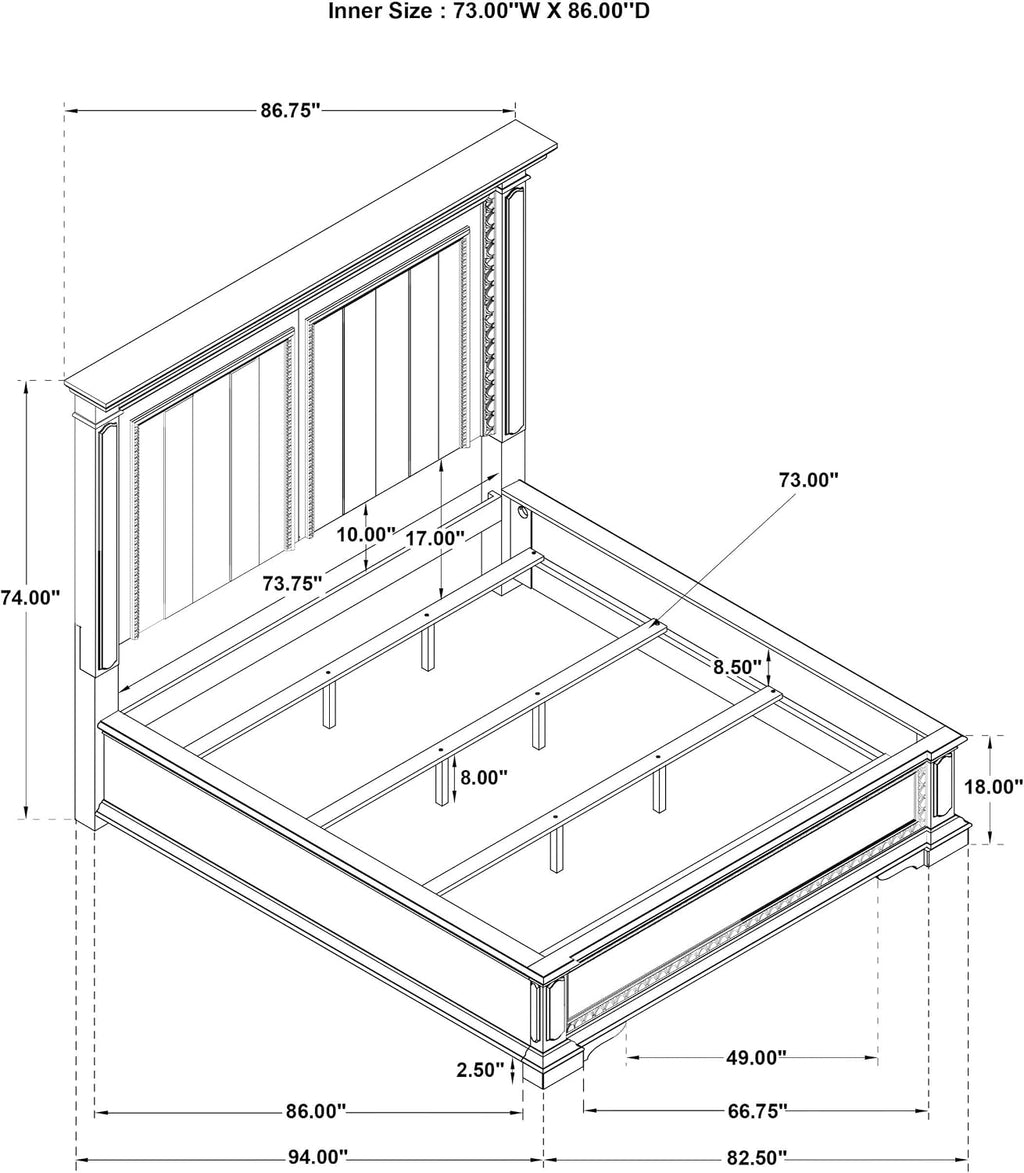 Coaster Home Furnishings - McKinney - Wood - 4-Piece Bedroom Set with Crown Moldings and USB Ports - Bedroom - California King Size - Vintage White - 215871KW-S4