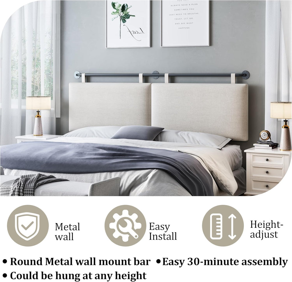 BSHOMGI King Headboard, Wall Mounted Headboards for Bed with Linen Upholstery Hanging Head Board for Bedroom Sturdy and Durable Solid Wood Thanksgiving Day, Christmas for Family(Beige, King)