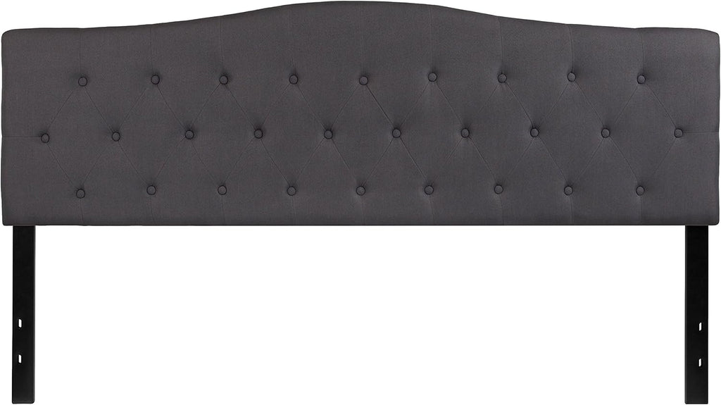 EMMA + OLIVER Tufted Upholstered King Size Headboard in Dark Gray Fabric