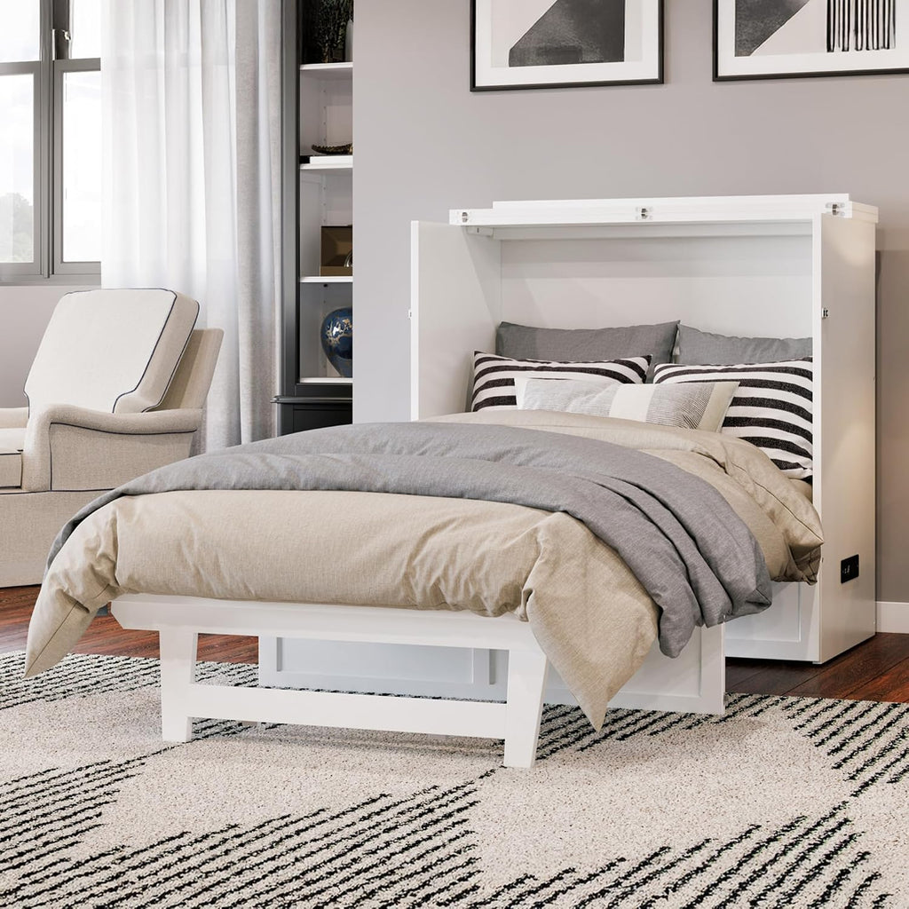 AFI, Northfield Murphy Bed Chest Twin XL with 6' Mattress, Storage Drawer & Built-in USB Charger, White