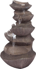 Alpine Corporation WIN1332L-BR Outdoor Floor Tiered Basin Fountain with LED Lights, Modern Basin Garden Fountain 31', Brown