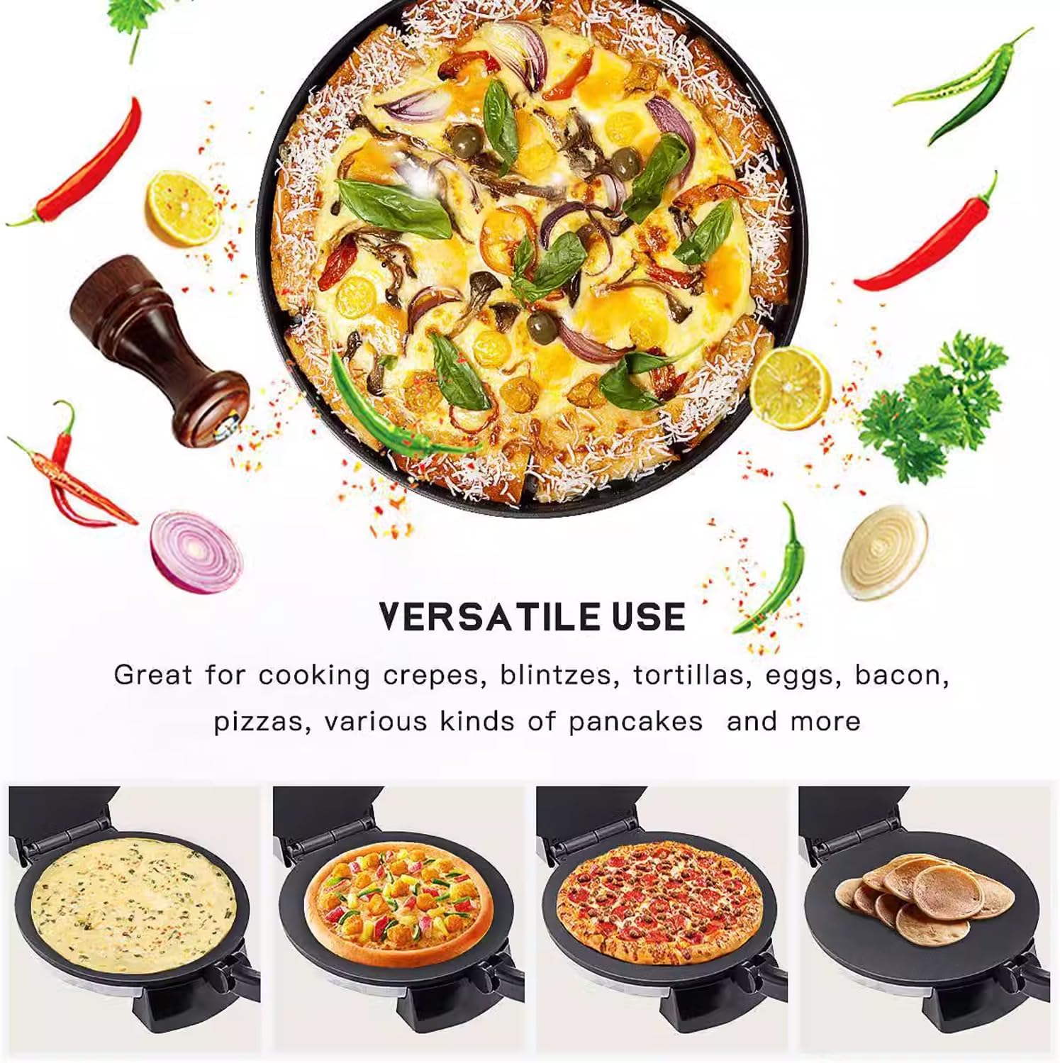 1500W Electric Tortilla Maker, 10 Inch Non Stick Tortilla Press, with Temperature Control & Stainless Steel Cover, Electric Roti Maker for Pitas, Chapati, Roti, Flatbread