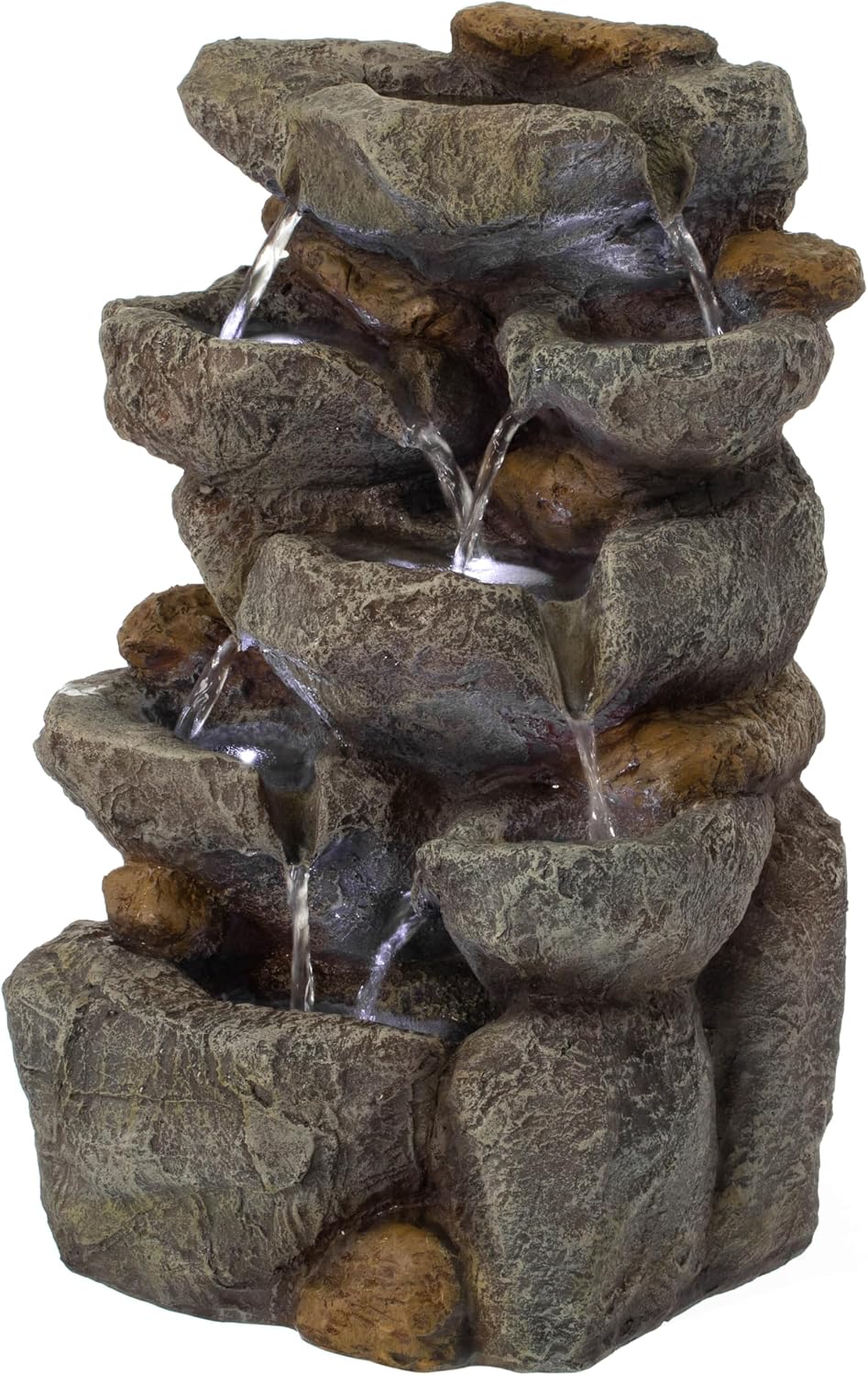 Cascading Electric Powered 8-Tier Rock Water Fountain with LED Lights 18.5' for Indoor and Outdoor Use