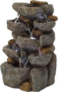 Cascading Electric Powered 8-Tier Rock Water Fountain with LED Lights 18.5' for Indoor and Outdoor Use