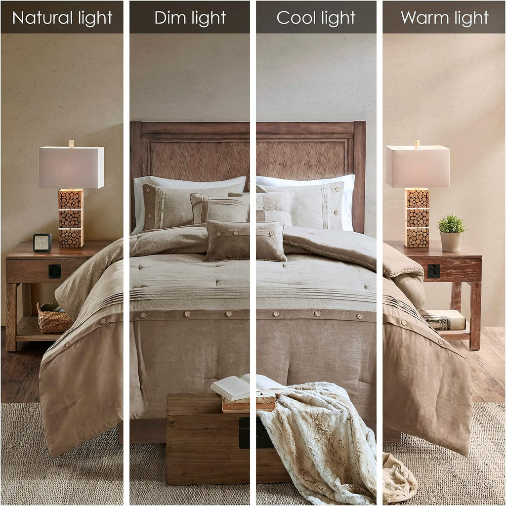 Madison Park Boone Cozy Comforter Set, Faux Suede, Deluxe Hotel Styling All Season Down Alternative Bedding Matching Shams, Decorative Pillow, California King (104 in x 92in), Rustic Tan 7 Piece