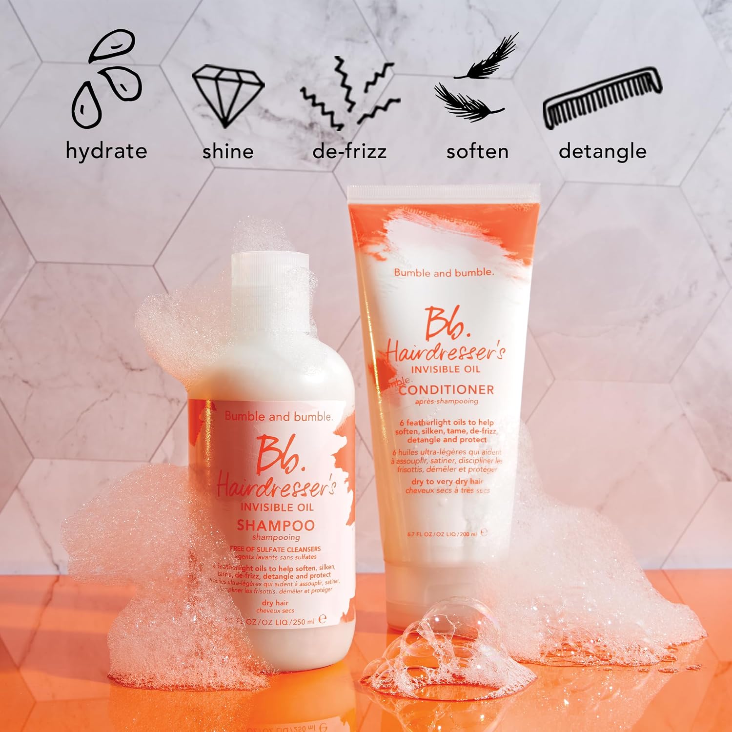 Bumble and bumble. Hairdresser's Invisible Oil Hydrating Conditioner | Anti Frizz, Adds Shine, Color Safe | For All Curly, Wavy, Straight Hair Types | With Coconut, Grapeseed + Argan Oil