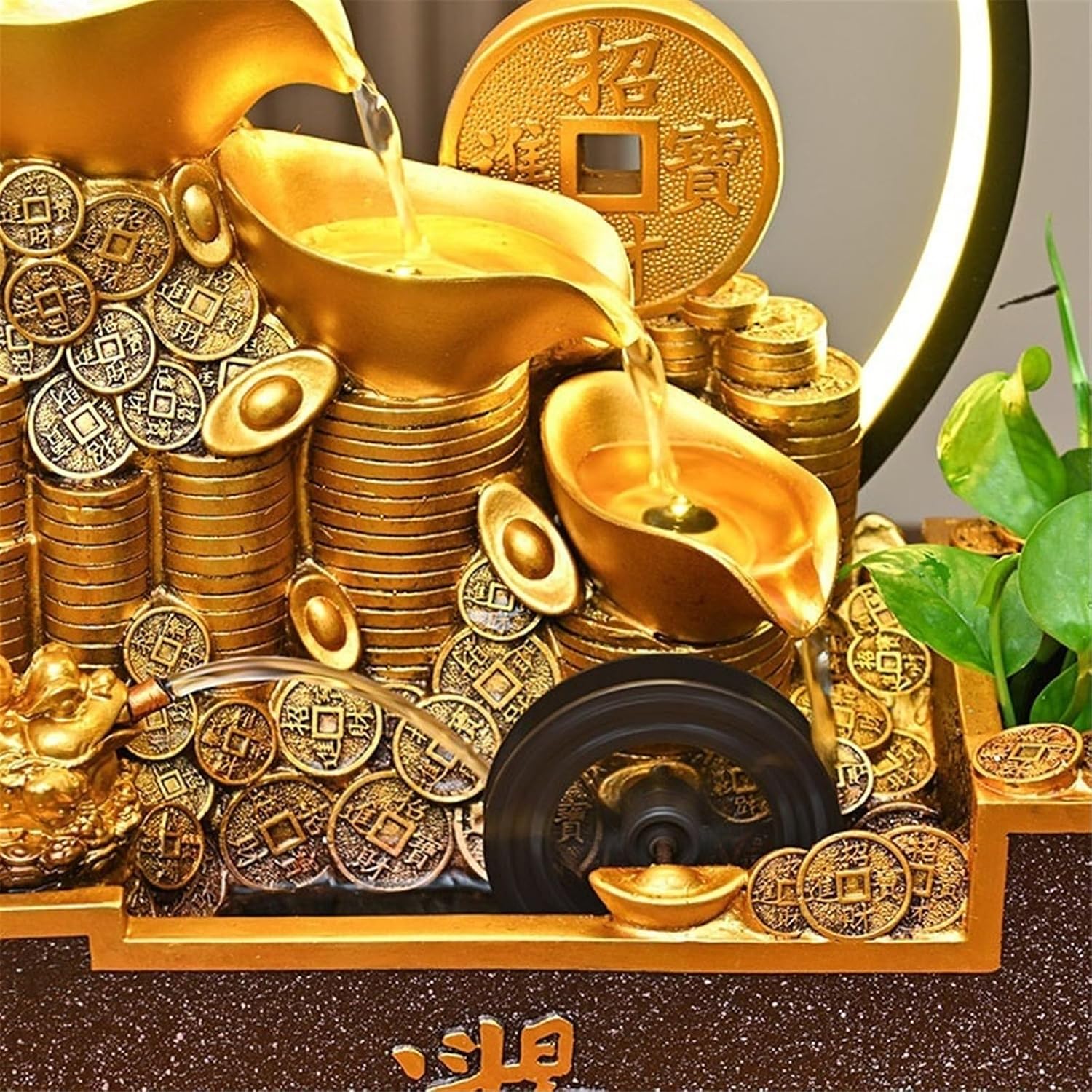 Tabletop Fountain Waterfall Indoor Tabletop Water Fountain, Chinese Style Flowing Ornaments with Feng Shui Wheel