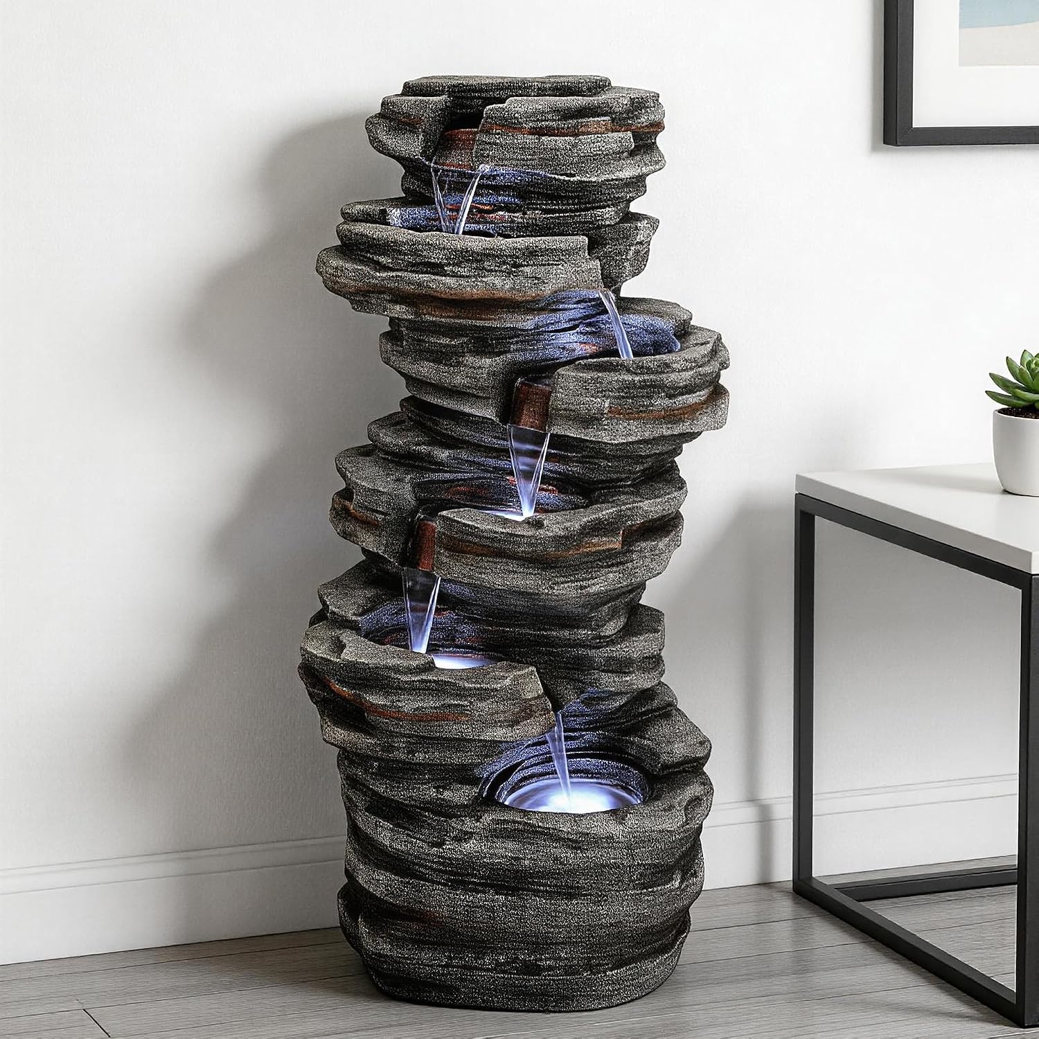 6-Tier Rock Outdoor Water Fountain, 40in Tall Oversized Fountains for Outside, Relaxing Cascading Waterfall for Tranquil Outdoor Garden Patio Garden Backyard Oasis