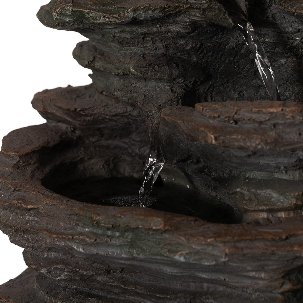 Gardenised Decorative 4 Tier Rock Look Water Fountain with LED Rolling Glow Ball for Home and Garden, Gray