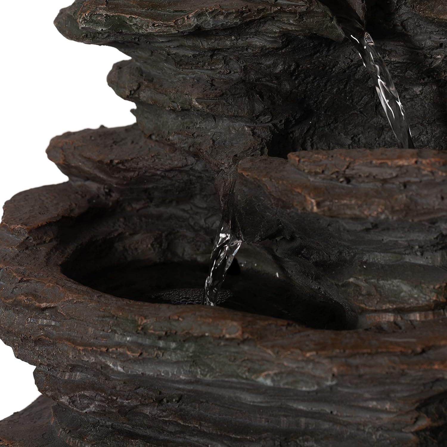 Gardenised Decorative 4 Tier Rock Look Water Fountain with LED Rolling Glow Ball for Home and Garden, Gray