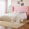 Allewie Full Size Platform Bed Frame with Velvet Upholstered Wingback Headboard, No Box Spring Needed, Under Bed Storage Space, Strong Wooden Slats, Modern Mattress Foundation, Easy Assembly, Pink