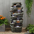 SunJet 48' High 7-Tiers Cascading Rock Outdoor Water Fountain with LED Lights - Large Outdoor Fountains and Waterfalls for Garden or Patio, Yard, and Deck Decor, Featuring Natural Stone Look