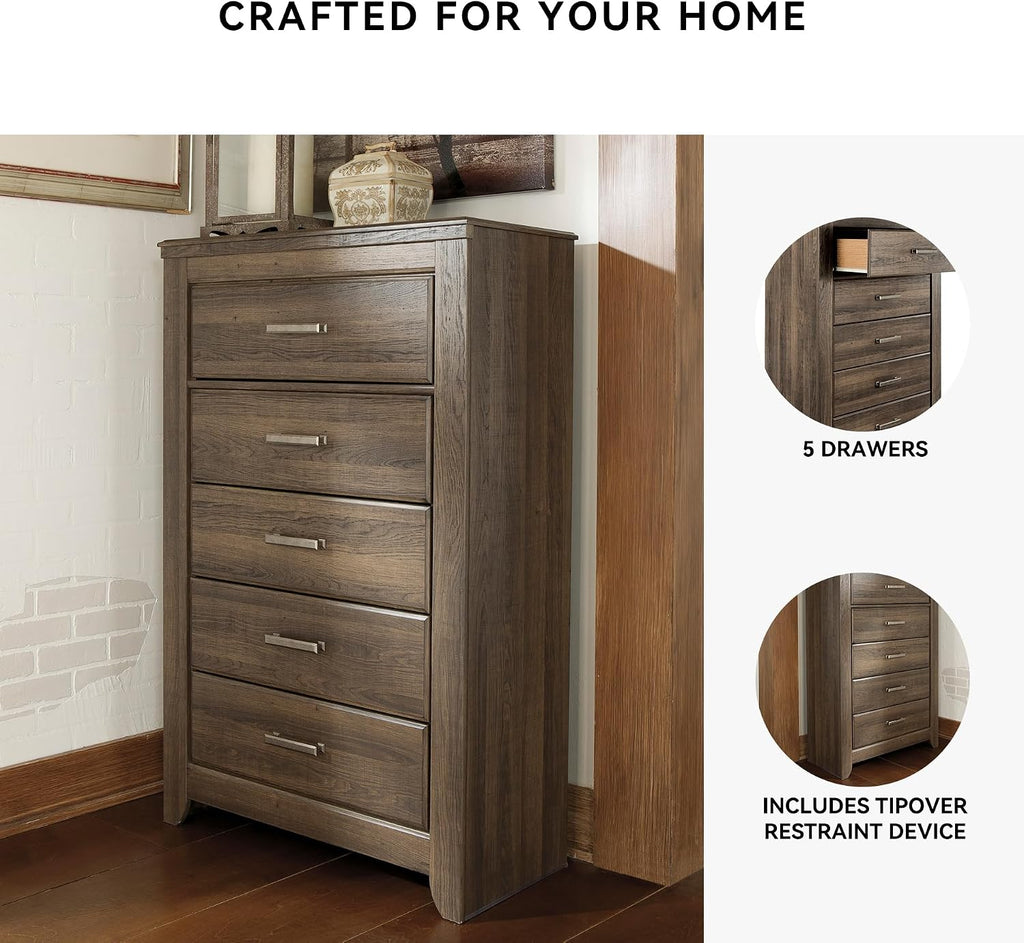 Signature Design by Ashley Juararo Rustic 5 Drawer Chest of Drawers, Aged Dark Brown