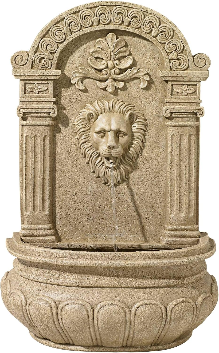 Royal Lion Face 31' High Large Italian Indoor Outdoor Decor Sand Stone Wall Fountain Basin Statue Water Feature for Outside Garden Patio Yard Backyard Porch Deck Relaxation - John Timberland