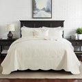 HoneiLife Oversized King Bedspreads 128x120 - California King Quilts 4-Piece, Cal King Quilt Sets,Rustic Bedding Sets King Size,Reversible Coverlets Lightweight Bedlinen Set for All Season Use-Beige