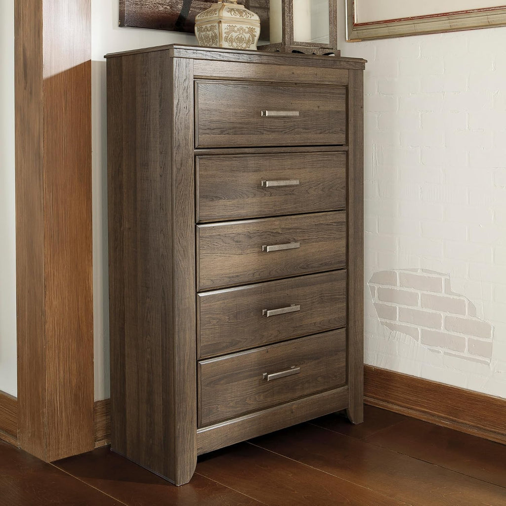 Signature Design by Ashley Juararo Rustic 5 Drawer Chest of Drawers, Aged Dark Brown