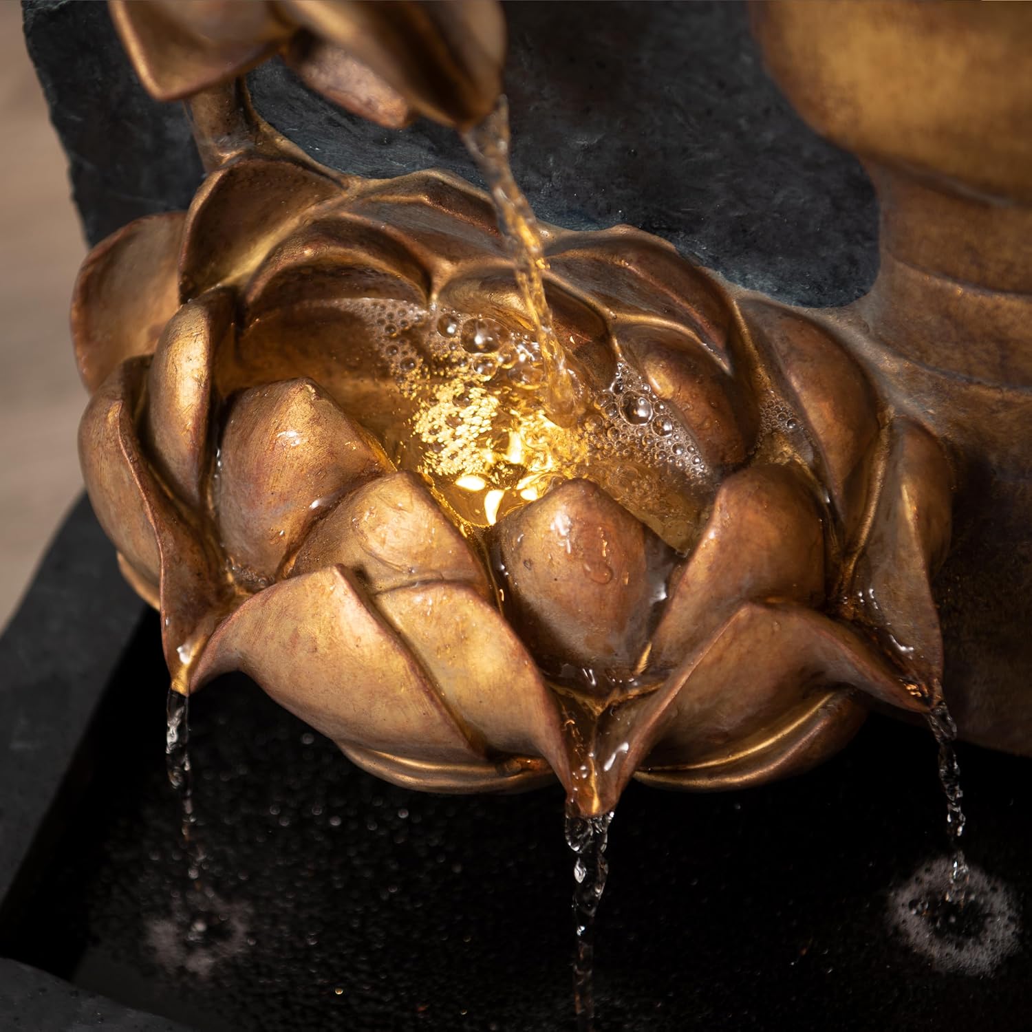 XBrand 30' H Zen Buddha Face Water Fountain w/LED Light & Pump, Indoor/Outdoor Freestanding, Relaxing Zen Décor, Bronze and Natural Grey Polyresin Fountain for Home Patio Garden Backyard