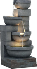 Outsunny 30' Tall Outdoor Waterfall Fountain with LED Lights, 4-Tier Resin Cascading Water Bowls with Pump, Gray