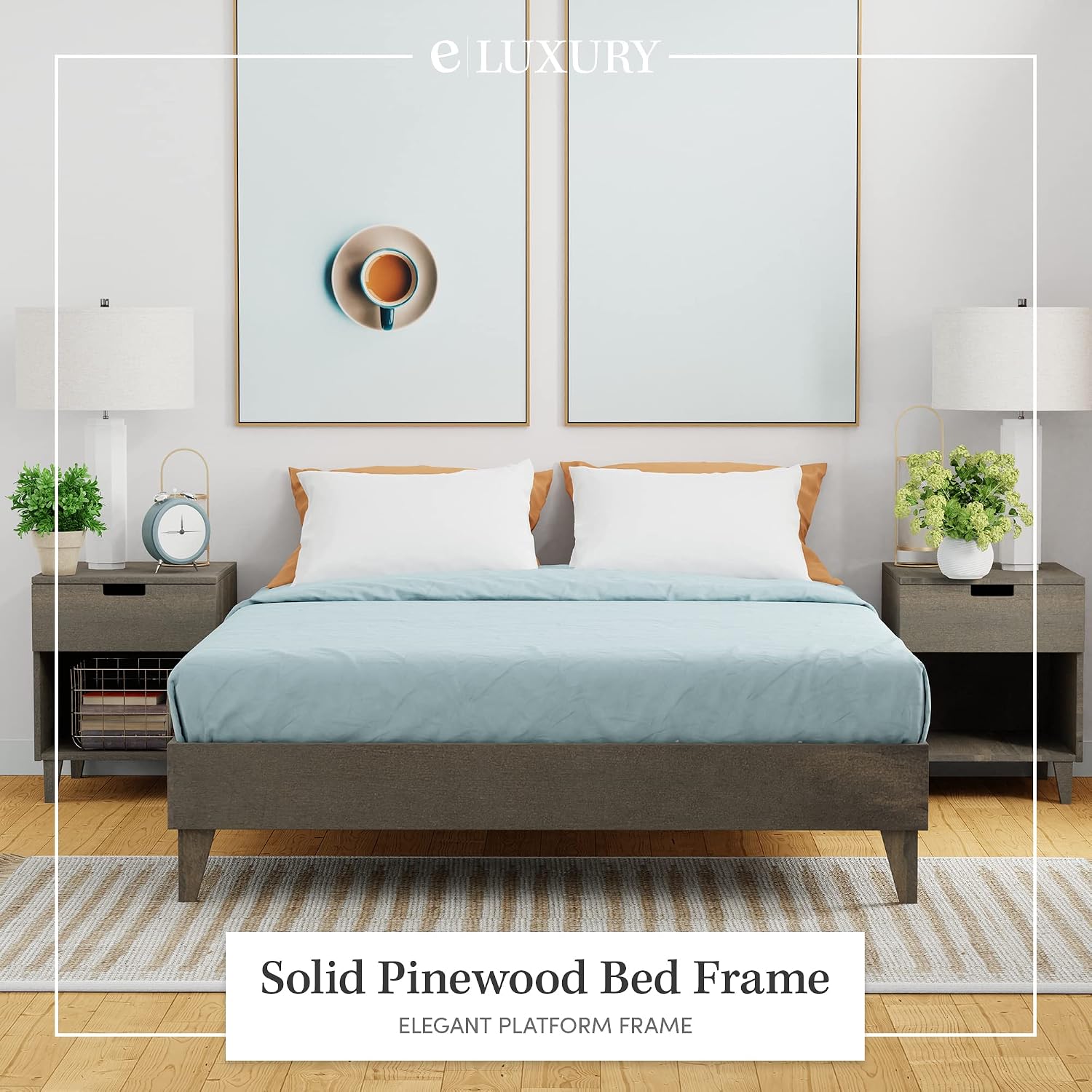 CARDINAL & CREST Wood Bed Frame - Made with 100% New Zealand Pine - Solid Mattress Platform Foundation Pressed Pine Slats - Easy Assembly - Queen - Grey Barn Wood