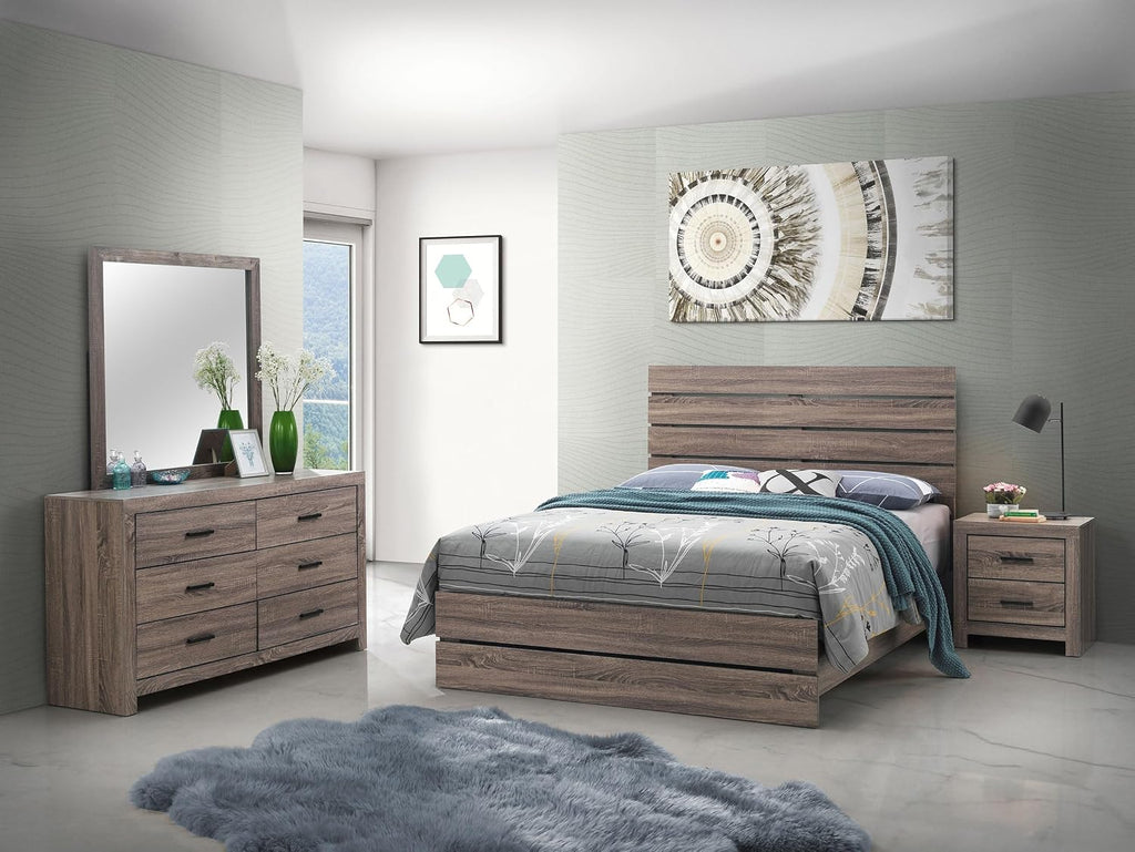 Coaster Home Furnishings Brantford Farmhouse 4-Piece Bedroom Set Queen Size Panel Bed Frame 52-inch Headboard Barrel Oak 207041Q-S4