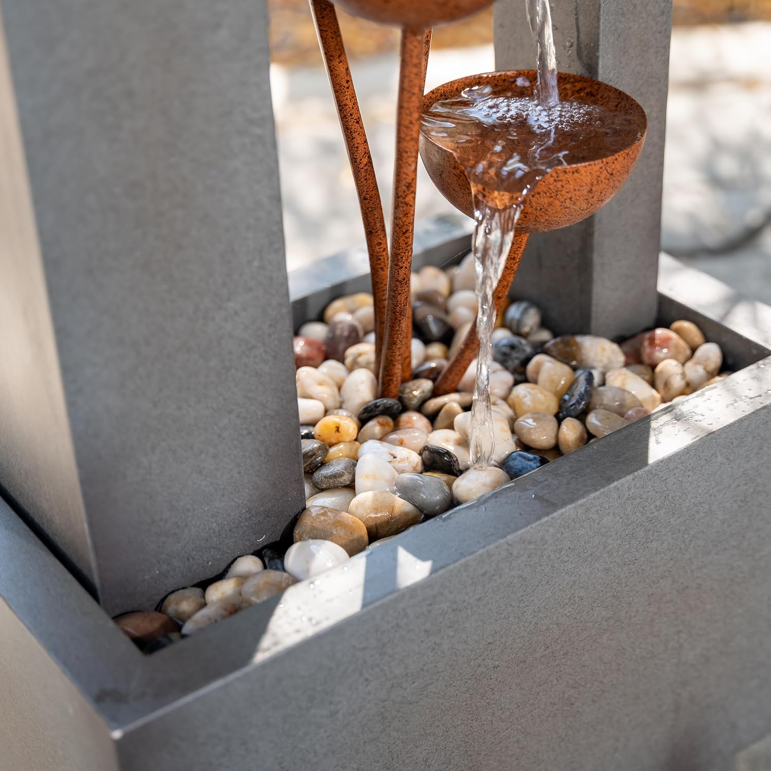 XBrand 38' Tall Gray and Bronze Metal Sculptural Flower Multi-Tier Freestanding Water Fountain for Indoor & Outdoor Use, Decorative Garden Patio Backyard Water Feature