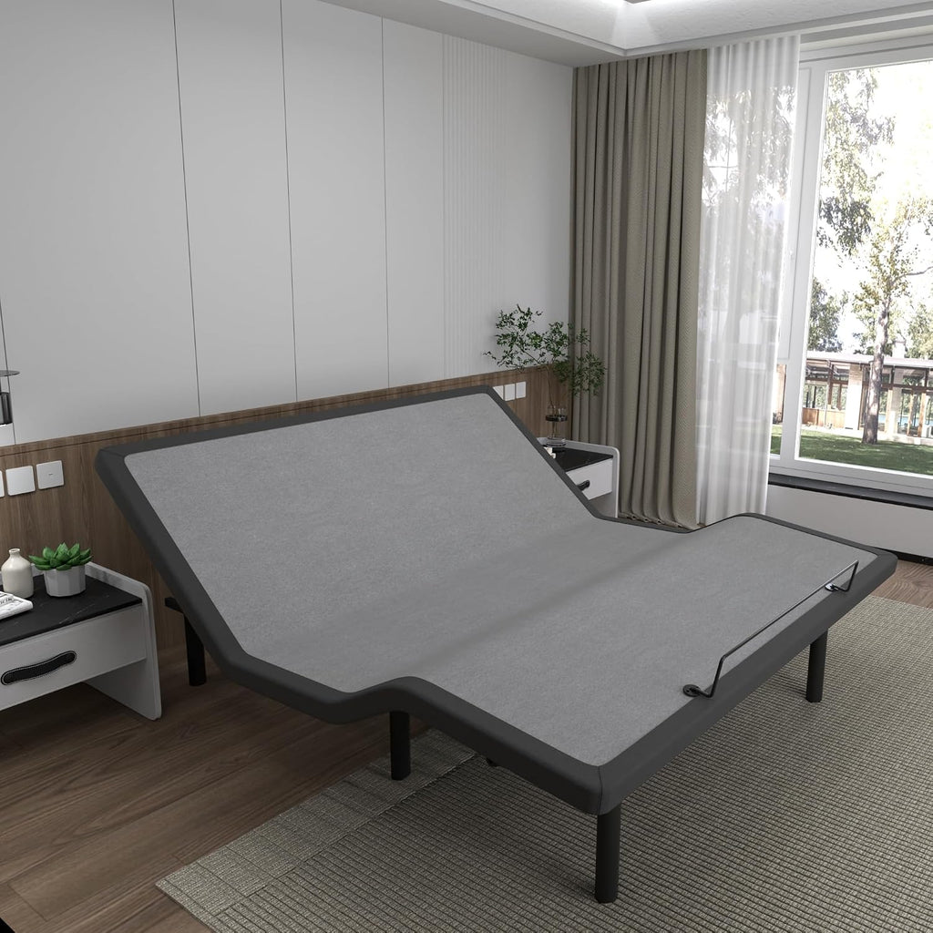 ESHINE Adjustable Bed Frame Smart Bed King - Electric Upholstered Bed Base with Massage, Wireless Remote, Ergonomic Foot&Head Incline, Zero Gravity, Dual USB Ports, Under Bed Light, 3100 Series Grey