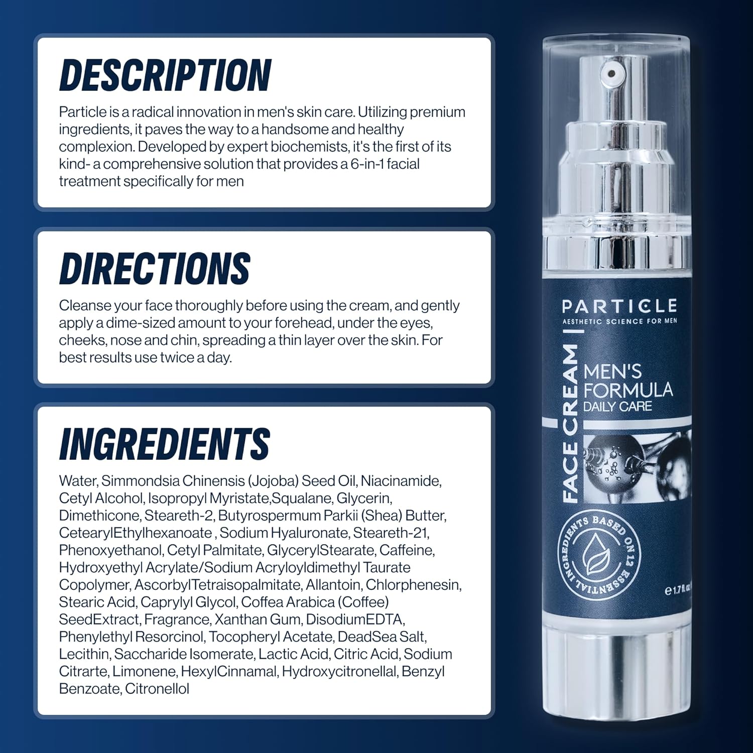 Particle 6-in-1 Face Cream for Men, Men's Daily Hydrating Moisturizer with Vitamin C, Jojoba Oil, Vitamin E & Hyaluronic Acid, Skin Care Routine, Healthy Skin Support, Pack of 2, 1.7 FL OZ
