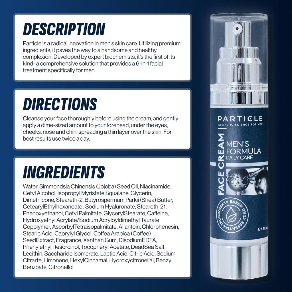 Particle 6 in 1 Face Cream for Men, Men's Daily Hydrating Moisturizer with Vitamin C, Jojoba Oil, Vitamin E & Hyaluronic Acid, Skin Care Routine, Healthy Skin Support, 1.7 FL OZ, Pack of 3
