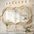 Besdomus Gold Bathroom Large Mirror: 24'x48' Scalloped Modern Large Vanity Mirror for Wall - Farmhouse Decorative Vertical or Horizontal Hanging - Wall Decor for Bathroom/Entryway/Bedroom/Living Room