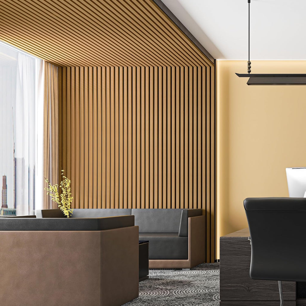 Art3d 2 Pack 94.5 x 24 inch Wood Slat Acoustic Panels for Wall & Ceiling - 31 sq.ft 3D Fluted Sound Absorbing Panel with Wood Finish, Teak