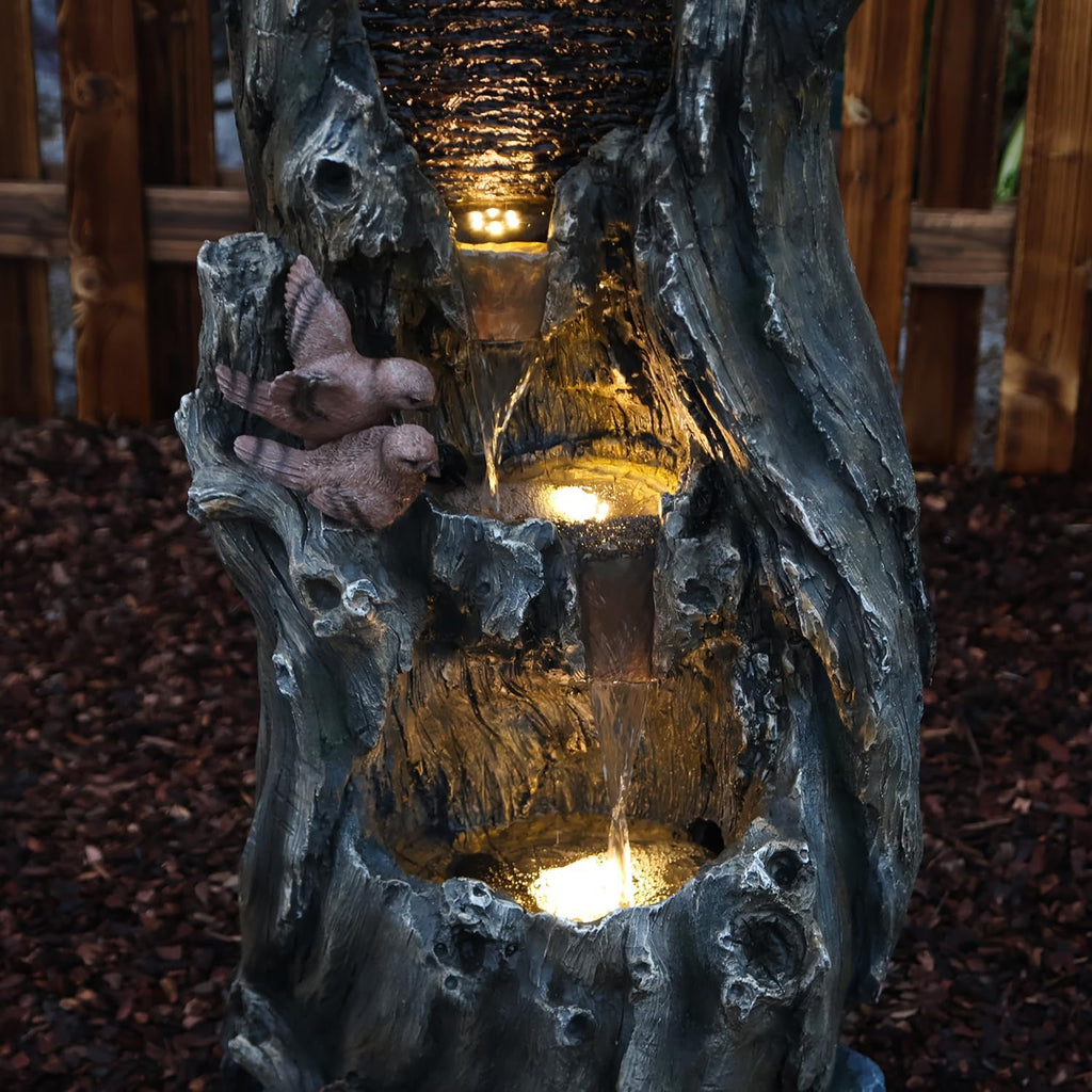 YZM 50.79' H Outdoor Rainforest Waterfall Tree Trunk Fountain with Bald Eagle Outdoor Cascading Water Feature for Garden Patio Backyard Landscape Décor 3-Tier Water Fountains