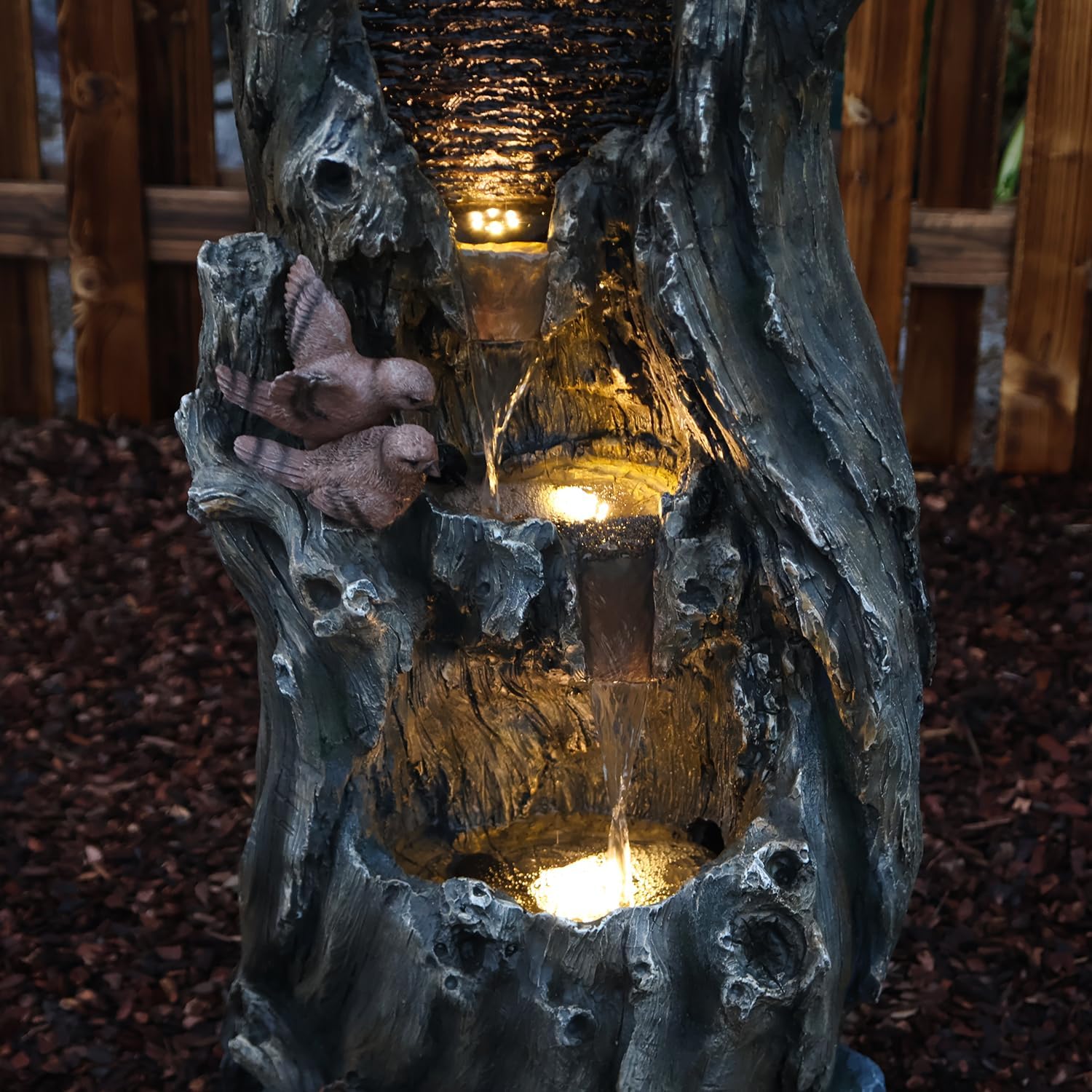 YZM 50.79' H Outdoor Rainforest Waterfall Tree Trunk Fountain with Bald Eagle Outdoor Cascading Water Feature for Garden Patio Backyard Landscape Décor 3-Tier Water Fountains