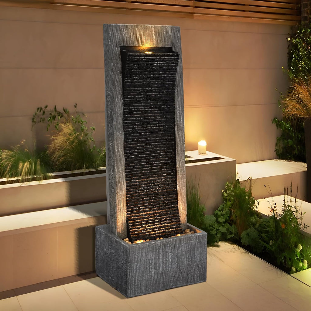 49.6' H Water Fountains Outdoor Garden Decor - Water Fountains and Waterfalls Outside, Large Indoor Floor Standing Resin Fountain Features W/Pump LED Light Cobbles for Patio, Home Art Decor