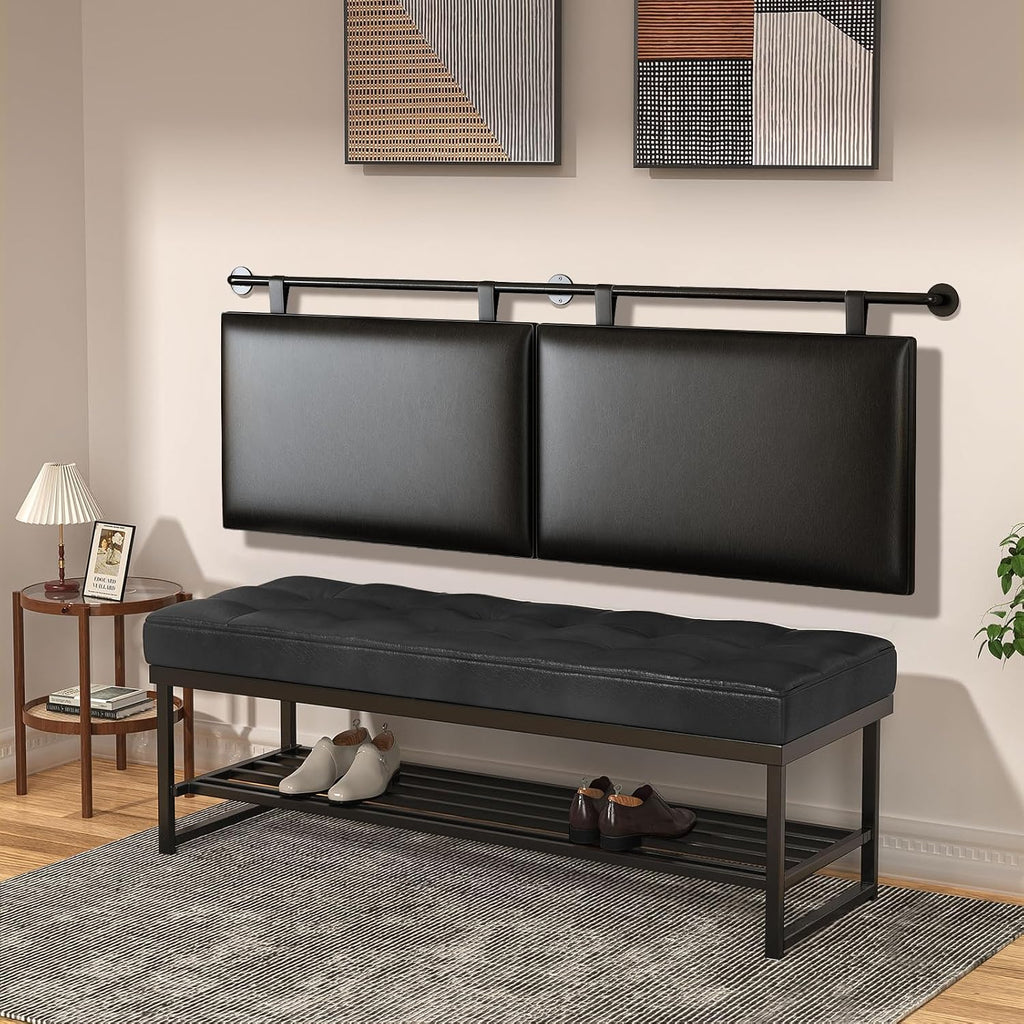 BSHOMGI King Size Headboard Wall Mount Headboard, PU Leather Head Board Only Black Hanging Head Boards, Industrial Pipe Modern Bed Backboard for Bedroom (Black, King) | PU Leather