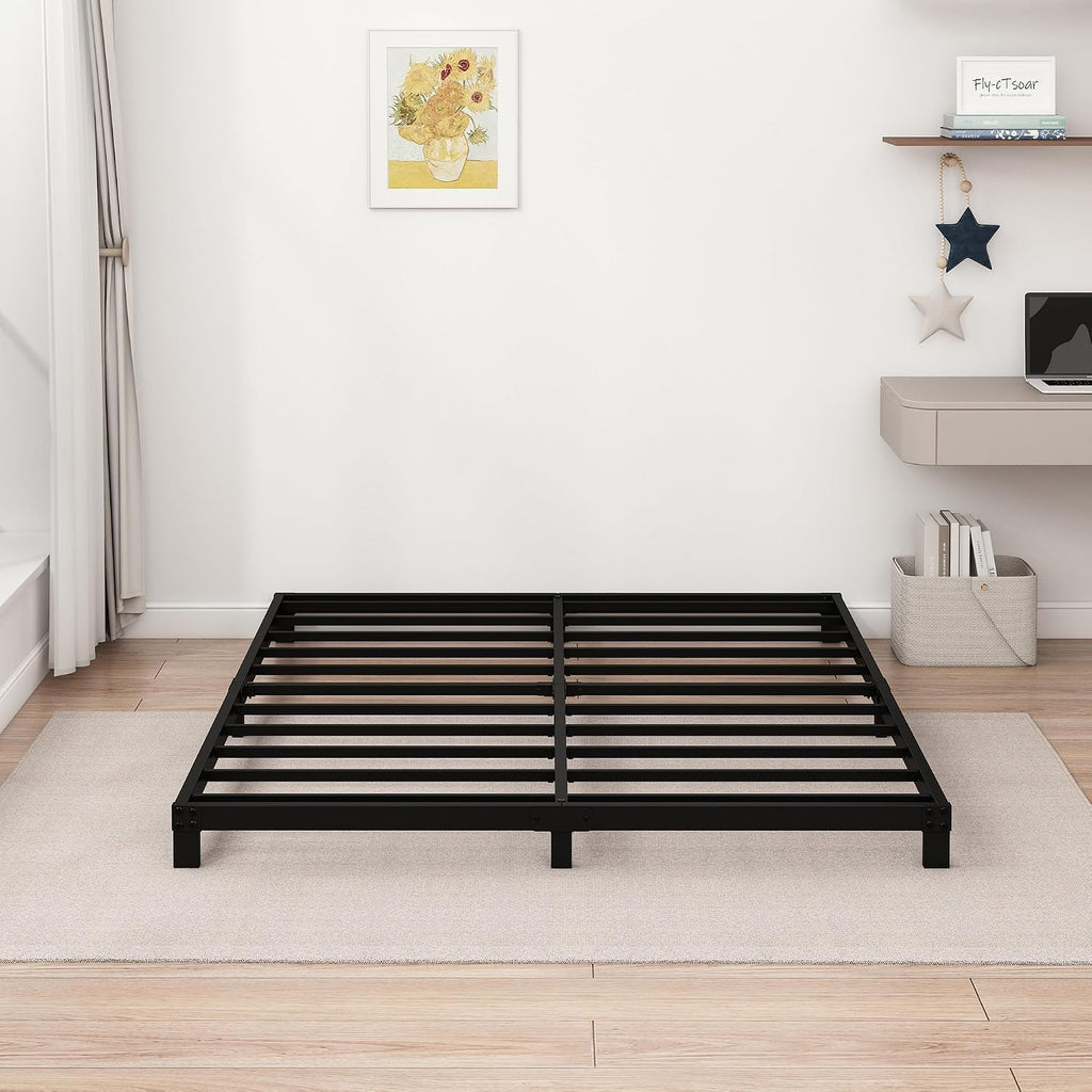 5 Inch Low King Bed Frame Heavy Duty Metal Platform, No Box Spring Needed, Easy Assembly Mattress Foundation, No Noise, Black