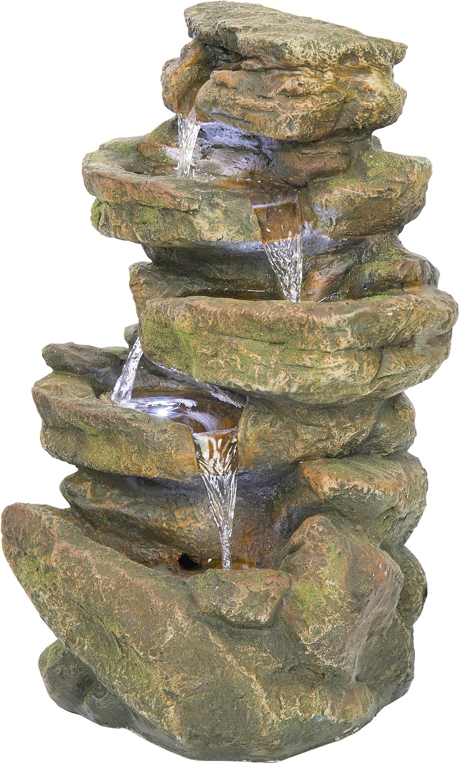 Alpine Corporation 20' H Outdoor Multi-Level Rock Floor Fountain with LED Lights, Brown