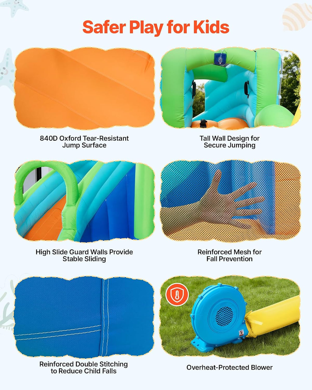 VEVOR Inflatable Water Slide Bounce House with Blower, Compact 5-in-1 Kids Bouncy Castle with Slide Splash Pool Climbing Wall Basketball Hoop & Bounce Area for Kids