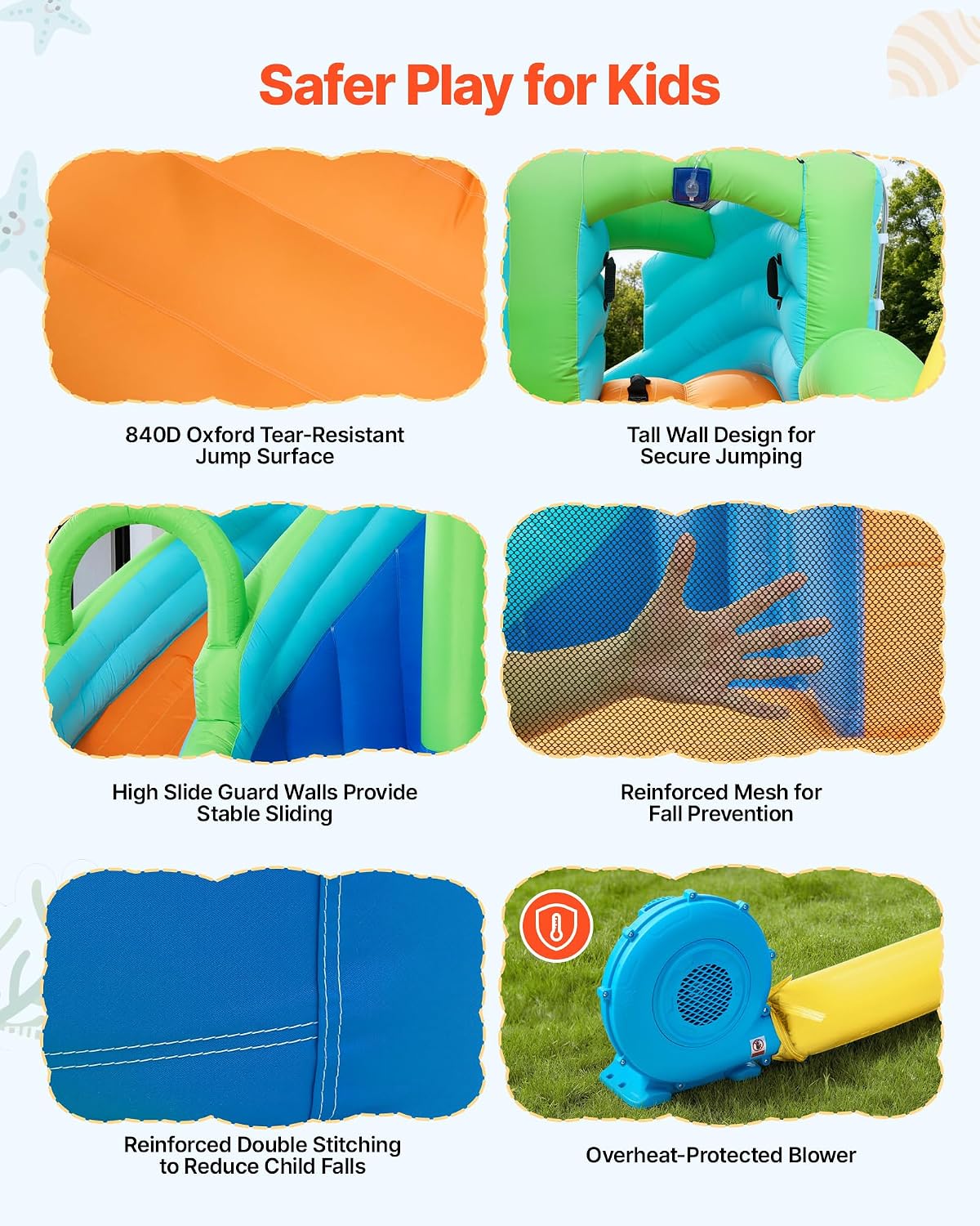 VEVOR Inflatable Water Slide Bounce House with Blower, Compact 5-in-1 Kids Bouncy Castle with Slide Splash Pool Climbing Wall Basketball Hoop & Bounce Area for Kids