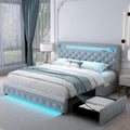 SIBEDS Full Led Bed Frame with 2 Drawers, Platform Bed Frame Full Size with Storage and Adjustable Upholstered Button Tufted Headboard, Noise-Free, Solid & Stable, No Box Spring Needed, Velvet Grey