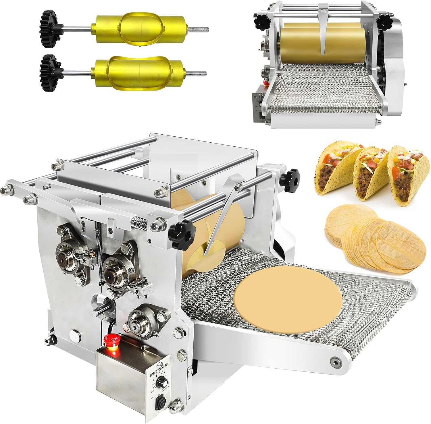 Electric Tortilla Maker with 2 Free Mold (4in+6in), Heavy Duty Commercial Automatic None-Stick Mexicon Chapatti Corn Machine 1500-2000pcs/h for Produce Gorditas Roti Pita