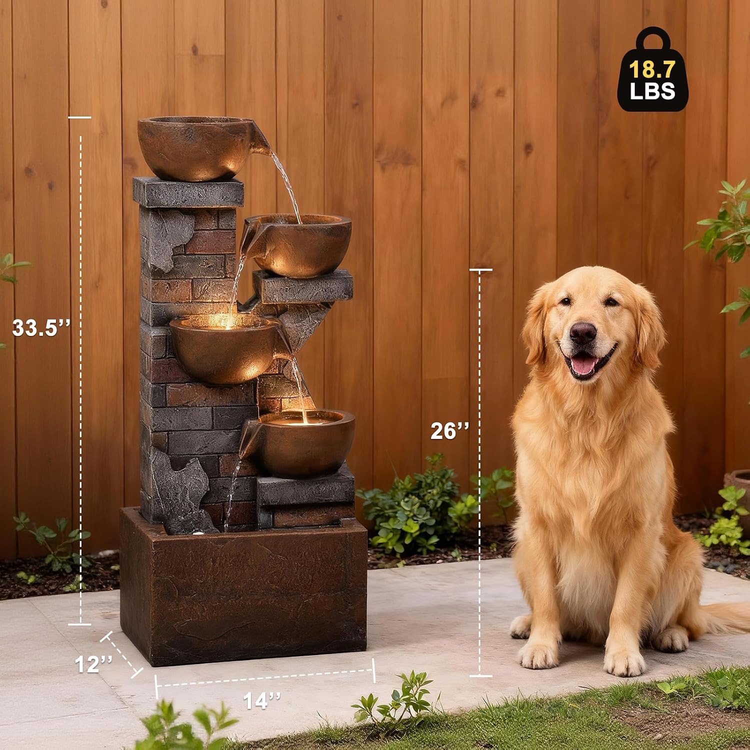 5 Tiers Water Fountain Outdoor Garden - 33.5' H Shape K Indoor Waterfall Fountain with LED Lights for Patio, Balconies, Lawns, Deck, Porch Backyard and Home Art Decor