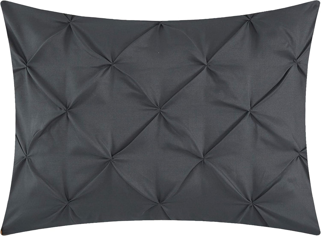 Stratford Park Chev Pintuck 7-Piece Reversible Comforter Bedding Set Grey, King, 100% Polyester