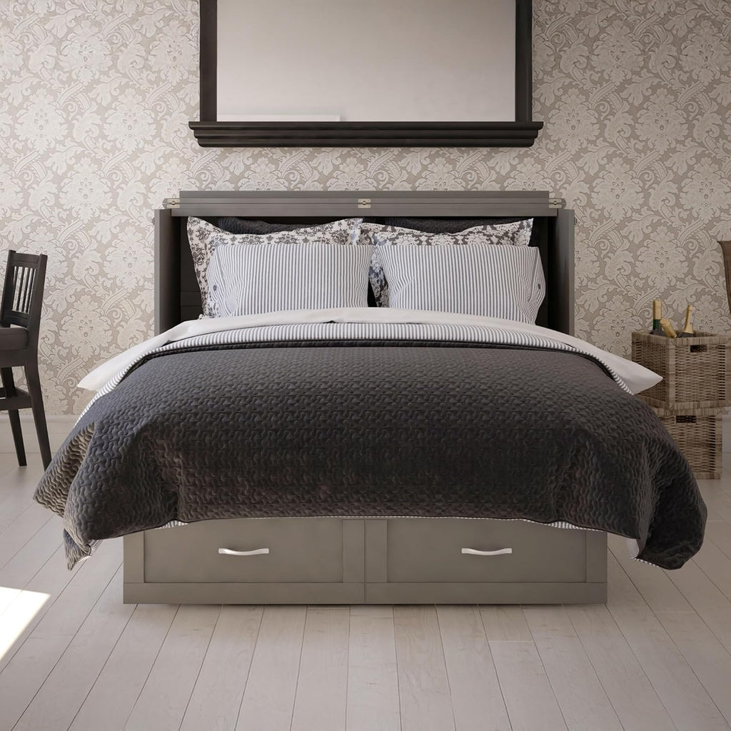 AFI, Monroe Queen Murphy Bed Chest with 6' Mattress, Storage Drawer & Built-in USB Charger, Grey