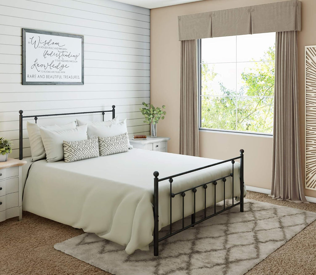 Golden Gate Beds Victorian Style Metal Platform Bed Frame with Antique Wrought Iron-Art Headboard and Footboard, Classic Cama Steel Mattress Foundation, No Box Spring Needed, Full Size, Black Finish