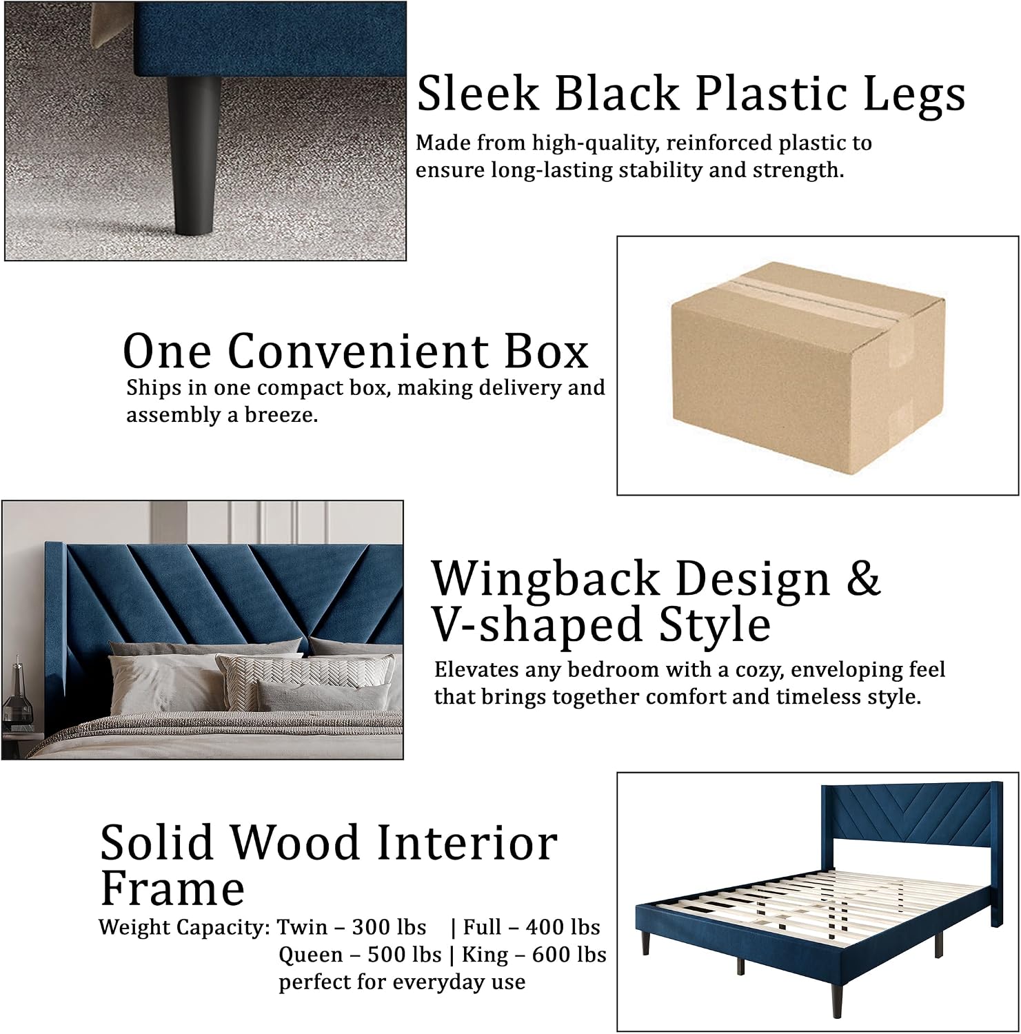 Twin Platform Bed Frame with Chevron-Stitched Wingback Headboard, Velvet Upholstery, No Box Spring Needed, Easy Assembly, Brown